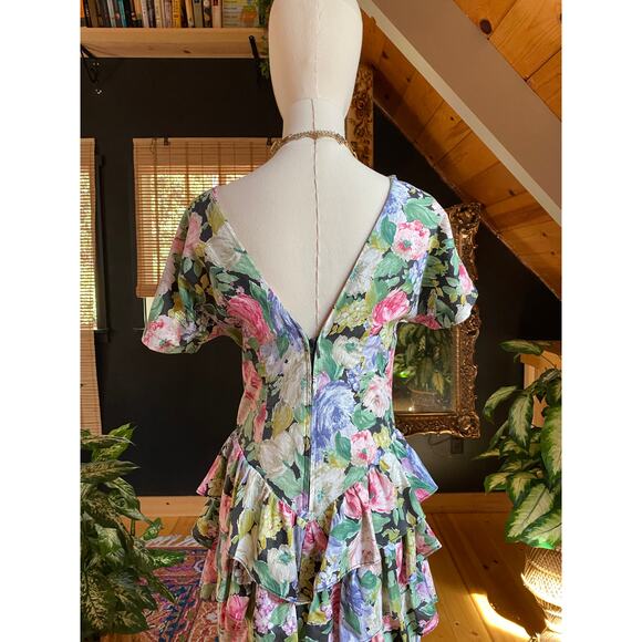 80s Party Dress Floral Ruffle - Picture 5 of 9